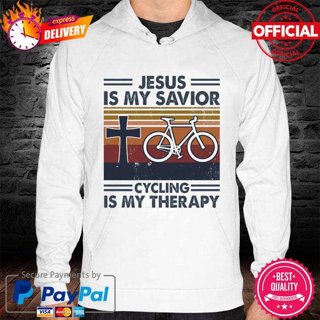 Jesus is my savior cycling is my therapy vintage s hoodie white