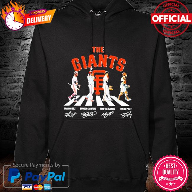 The giants abbey road brandon belt and brandon crawford and mike yastrzemski and buster posey s hoodie black